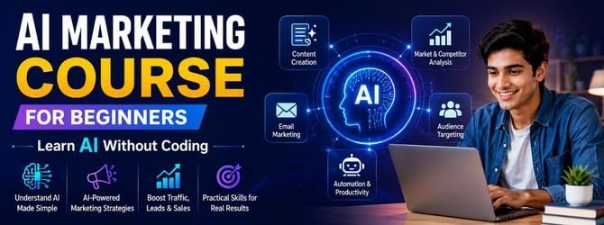 AI Marketing Course for Beginners – Learn AI Without Coding AI Marketing Training Course in India focused on practical AI tools, marketing automation, SEO, content and performance marketing.