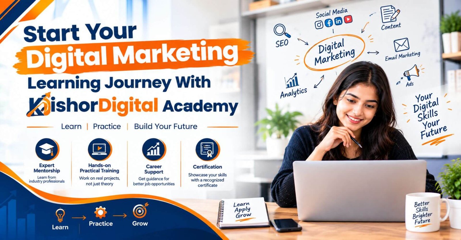 Start Your Digital Marketing Learning Journey With KishorDigital Academy Digital Marketing Academy for practical digital marketing training