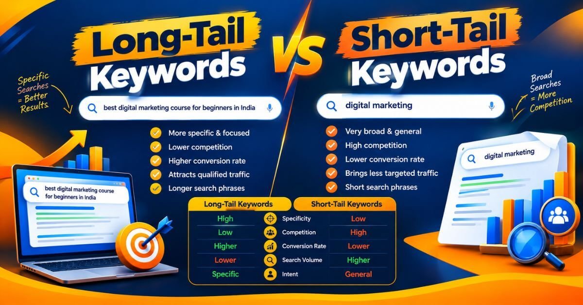 Long-Tail Keywords vs Short-Tail Keywords Long-tail keywords explained for SEO and keyword research